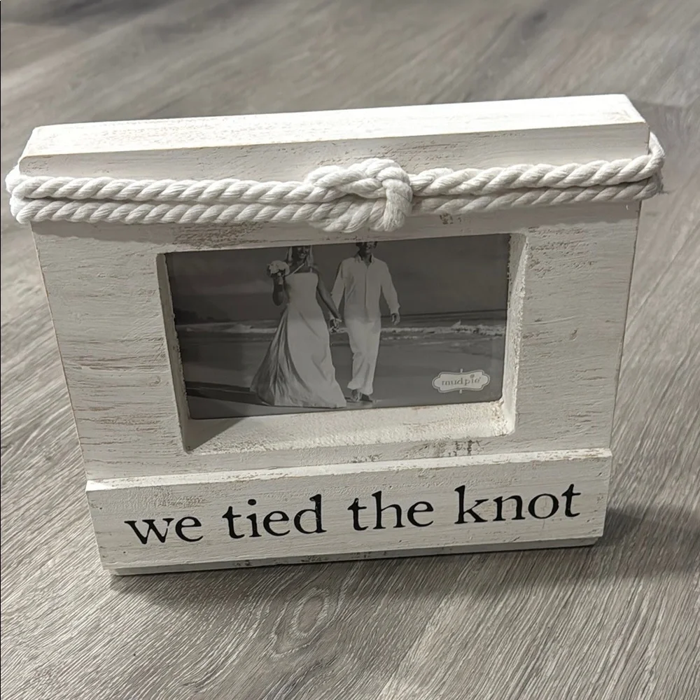 We Tied The Knot Rustic White Photo Frame with Rope Accent Wedding Boho Mud Pie